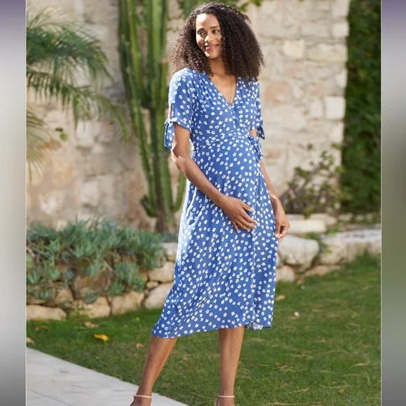 Seraphine Bessie Maternity Midi Wrap Dress Blue Women's Size 16 - Picture 3 of 7